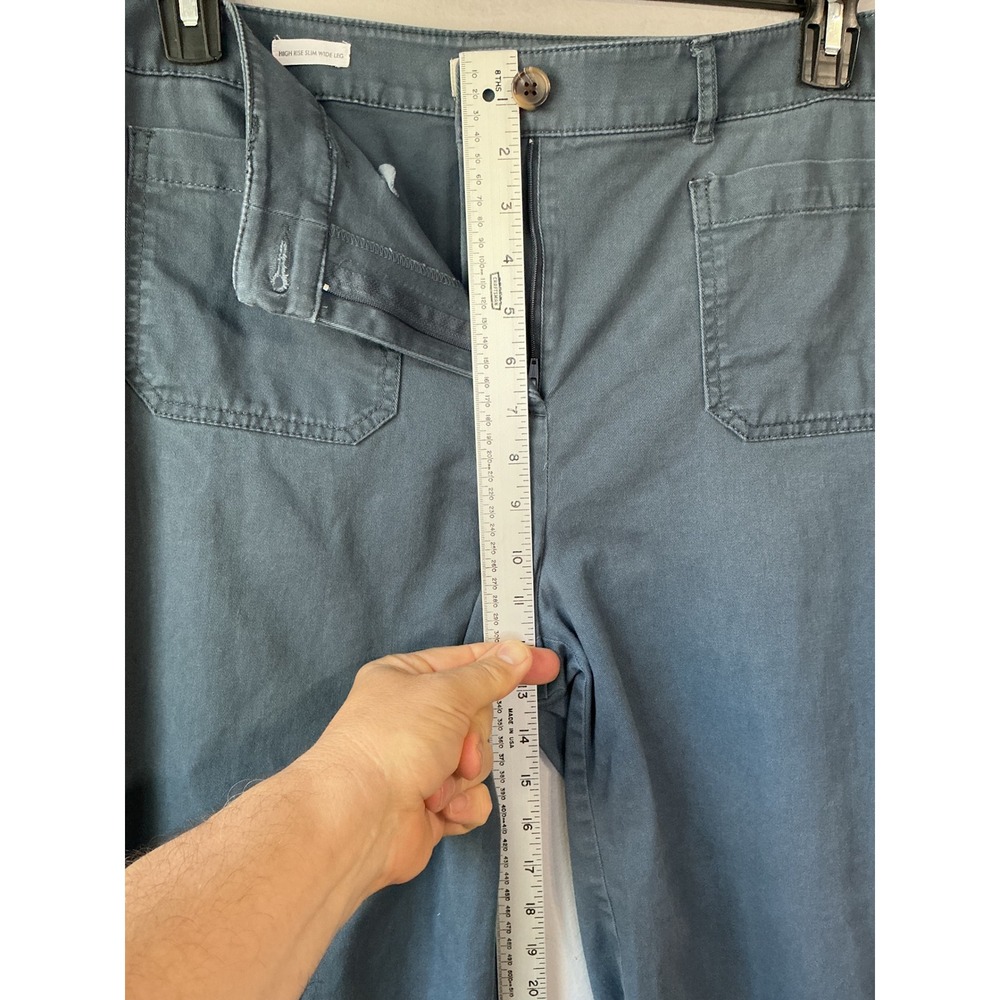 Loft Outlet High Rise Slim Wide Leg Pants Blue Teal Patch Pocket Size 14 - Picture 8 of 11